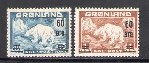 1956 Grönland, Briefmarken Nr. 8-9 überdruckt, Einheitskatalog Nr. 28-29, 2 Werte, postfrisch**