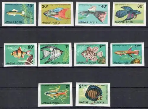 1962 Ungarn - Fische - ungezahnt - Mi.Nr. 1820B/1829B - 10 Werte - postfrisch** - Auflage 3671