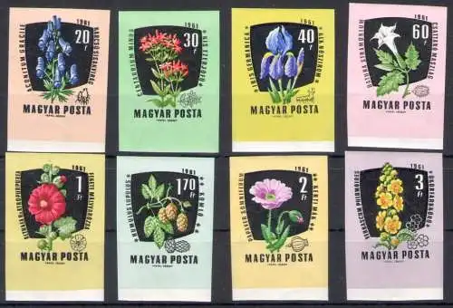 1961 Ungarn - Blumen - ungezahnt - Mi.Nr. 1799B/1806B - 8 Werte - postfrisch** - Auflage 3777