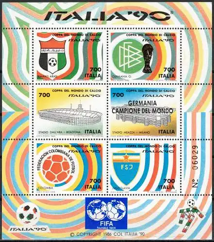 1990 Italien, Fußballbogen #7, Deutschland Weltmeister, FIFA-Logo, postfrisch**