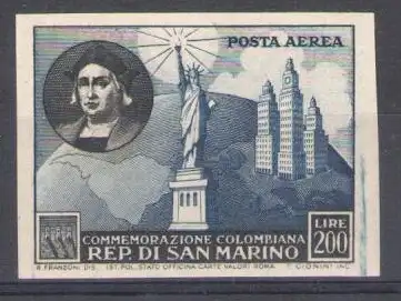 1951 San Marino, Nr. PA 101c C. Colombo ungezähnt - MNH**