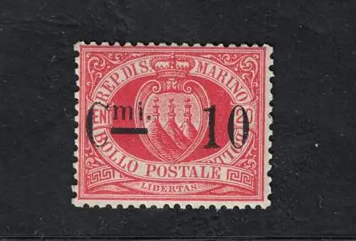 1892 SAN MARINO, Nr. 10, 10 Cent auf 20 Cent rot, postfrisch **