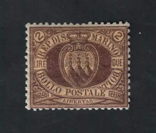 1892-94 SAN MARINO, Nr. 21a - 2 Lire braun auf gelb, postfrisch **