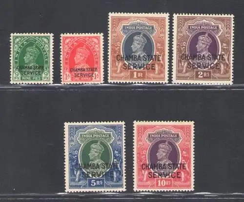 1938-40 Indien - Chamba State Service Stanley Gibbson n. 66/71 - postfrisch**