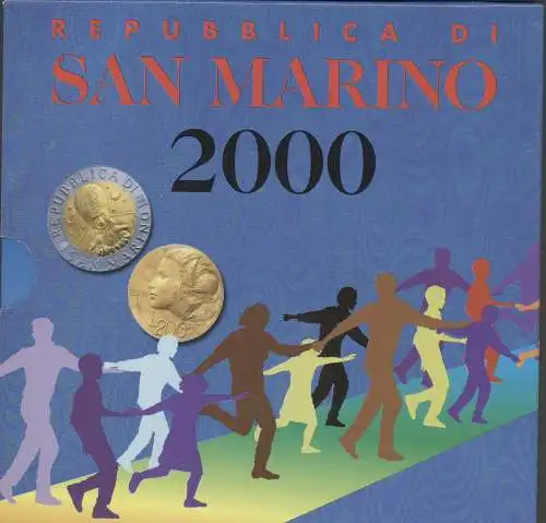 2000 Republik San Marino, Divisionsmünzen, komplette Serie, FDC