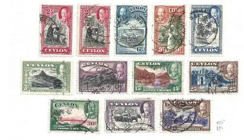 1935-36 CEYLON - SG 368/378 11 Werte GEBRAUCHT