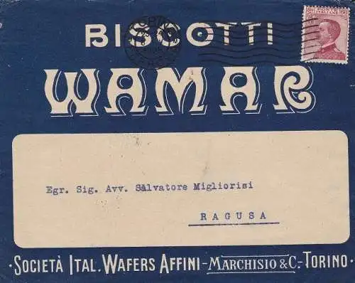 1925 Italien - Königreich, Reise-Werbebrief Keksfabrik WAMAR