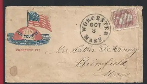 1861 USA, Nr. 22 3 Cent. rosa auf patriotischem Brief