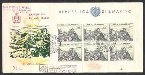 1958 San Marino, Ansichtsblatt Nr. 18, von San Marino nach Venedig - FDC