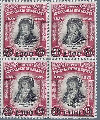 1948 SAN MARINO, Nr. 341 Delfico überdruckt MNH/** QUARTINA