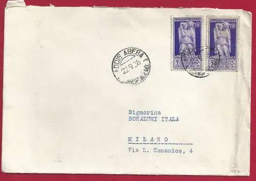 1938 A.O.I., Frankierter Brief 50 Cent. violett Nr. 24 (x2)