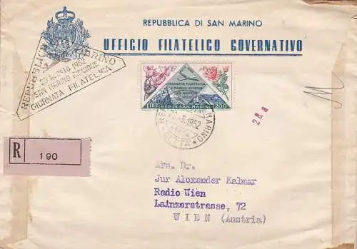 1952 SAN MARINO - PA Nr. 108 200 Lire auf ERSTTAGSBEUTEL