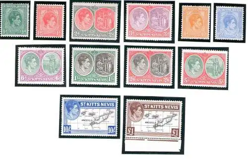 1938 ST. KITTS NEVIS - George VI, Stanley Gibbons Nr. 68a/77 - postfrisch**