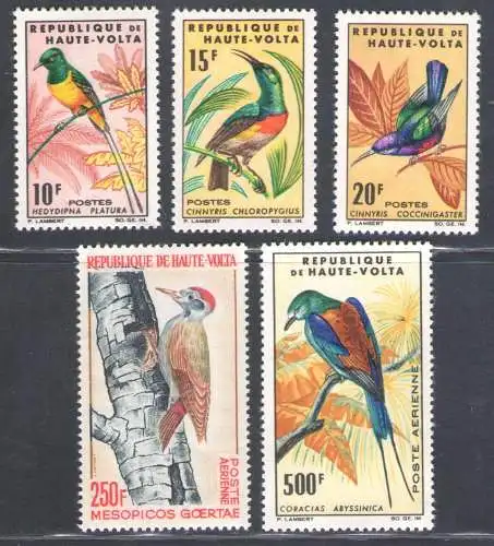 1964-65 Haute Volta, Yvert Vögel # 138/40 + Luftpost #18 + 20 - postfrisch **