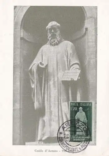 1950 Guido de #039;Arezzo, Nr. 626 auf Postkarte Maximum mit Ersttagsstornierung