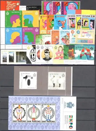 2015 San Marino, kompletter Jahrgang, 32 Werte + 1 Zettel + 1 Heft, postfrisch **