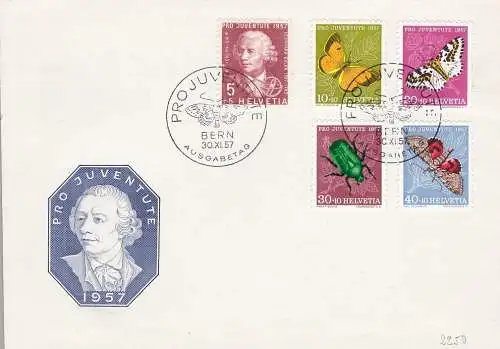 1957 SCHWEIZ, Pro Juventute Zum. 168/172 auf Ersttagsumschlag