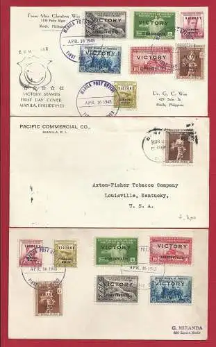 1945 PHILIPPINEN - Ausgabe zum Sieg 2 Ersttagsumschläge + 1 Umschlag