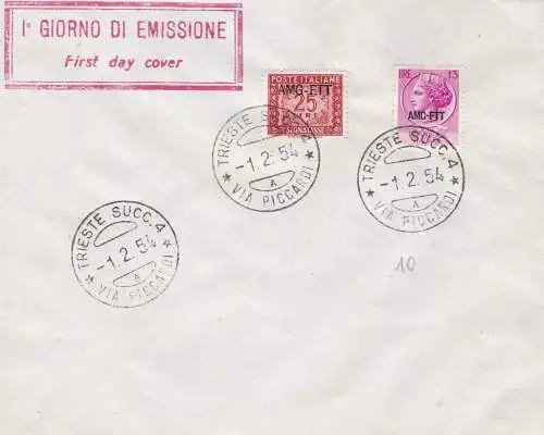 1954 TRIEST A Nr. 171 + Steuern 25 auf Ersttagsumschlag 1.2.1954 NICHT GEREIST