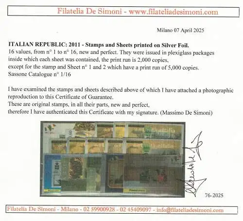 2011 Italien, Silberblätter 150 Jahre Einheit Italien, postfrisch **