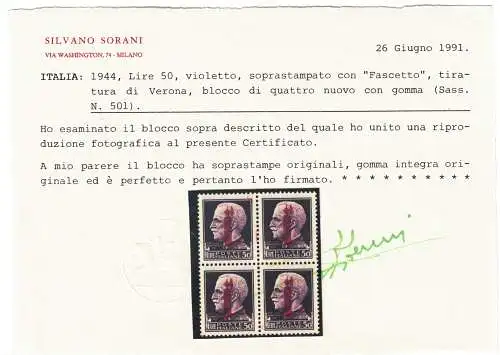 1944 Italienische Sozialrepubblica, 50 Lire Verona Nr. 501, postfrisch **