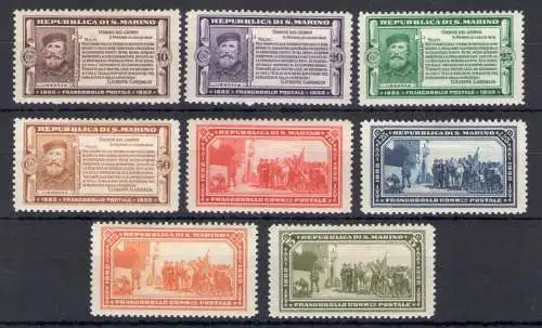 1932 SAN MARINO, Nr. 168/175, 50. Todestag von Garibaldi, MH* - Sprachmarken