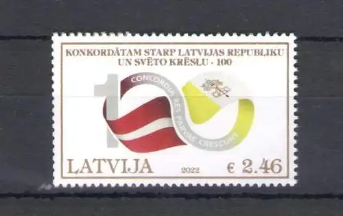 2022 Lettland - Hundertjahrfeier Konkordat - Gemeinschaftsausgabe mit Vatikan - 1 Wert - postfrisch **
