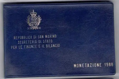 1988 Republik San Marino, Divisionsmünzen, FDC MIT 1.000 Lire in Silber