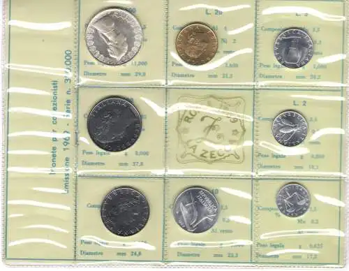 1969 Italien, Divisionsmünze, kompletter Jahrgang Originalverpackung, FDC