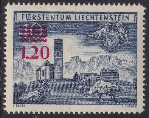 1952 LIECHTENSTEIN, # 271 Briefmarke mit neuem Aufdruck, postfrisch **
