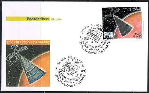 2005 ITALIEN, Rosa Mars auf Umschlag, Schriftzug Asi in Blau, FDC