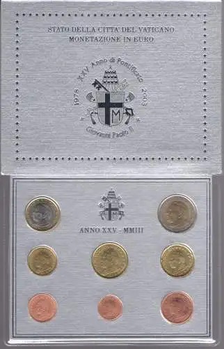 2003 Vatikan, kompletter Jahrgang, offizielle Serienmünzen, FDC