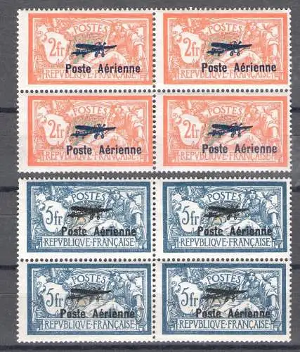 1927 FRANKREICH, Luftpost # 1/2, 2 Werte Viererblock - postfrisch** - selten