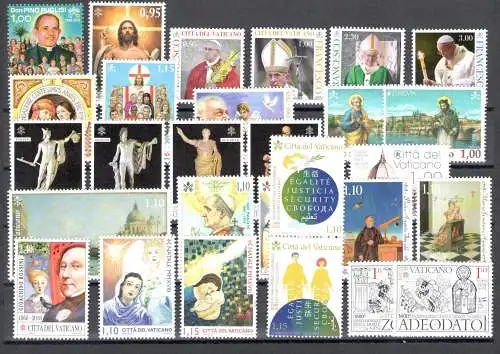 2018 Vatikan, postfrisch, kompletter Jahrgang 28 Werte + 4 Zettel + 1 Weihnachtsbuch + 4 Miniblätter (Apulisi + Vater Pio + Florenz + Menschenrechte) siehe Scan postfrisch **