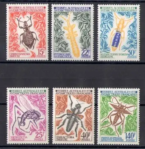 1972-73 TAAF, FRANZÖSISCHE ANTARKTIS, Insekten, Yvert-Katalog # 40-42 + 49-51, postfrisch**