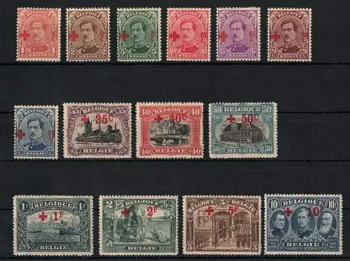 1918 Belgien, COB-Katalog Nr. 150/63, 14 Werte, Pro Rotes Kreuz, MH*