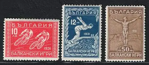 1931 BULGARIEN, Balkanspiele in Sofia, Yvert-Katalog Nr. 228/30, 3 Hohe Werte, postfrisch**