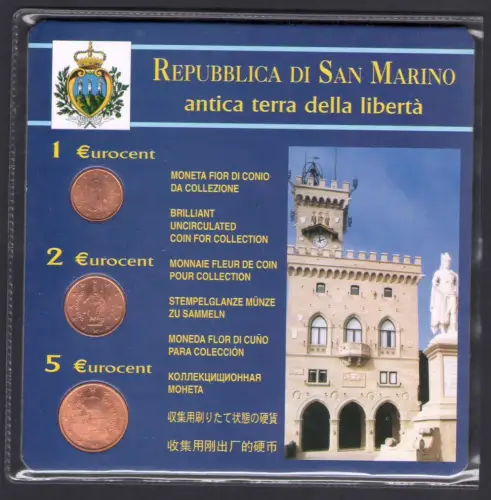 2004 Republik San Marino - Miniset - 1 Cent - 2 Cent - 5 Cent