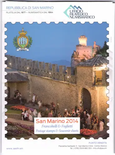 2014 San Marino, offizielles Jahresbuch der philatelistischen Ausgaben, Briefmarken, Bogen - postfrisch **