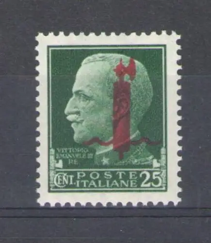 1944 Italienische Sozialrepubblica, Nr. 490, 25 Cent grün, Aufdruck Rotes Band, postfrisch **