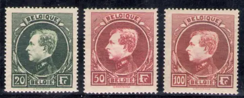 1929-32 Belgien - COB Katalog Nr. 290B-291A-292A Bildnisse von König Albert I. - Typ Montenez - Creme Papier - dentl 14 x 14 1/2 - MNH **