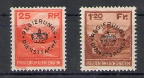 1933 Liechtenstein - Dienstmarken Nr. 9/10, Aufdrucke Regie Rungs Dienstsache, 2 Werte - postfrisch**