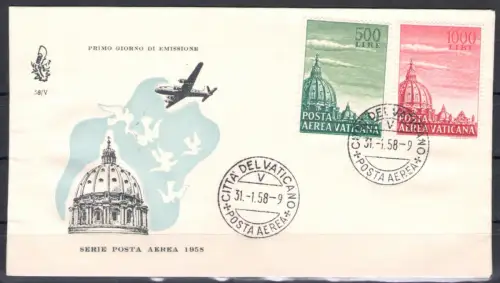 1958 Vatikan, Kuppeln - 31.01.1958, nicht gereiste venezianische Briefumschlag
