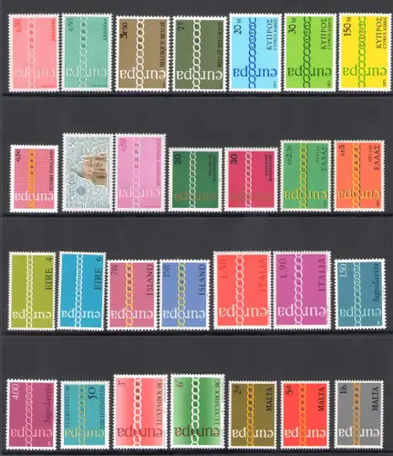1971 EUROPA CEPT, kompletter Jahrgang, 21 Länder 44 Werte postfrisch**