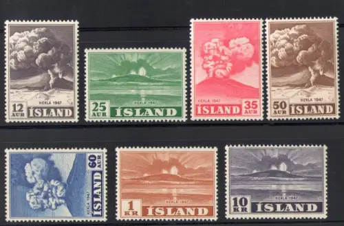 1948 ISLAND, Ausbruch des Vulkans Hekla, 7 Val Nr. 208-214 - postfrisch **