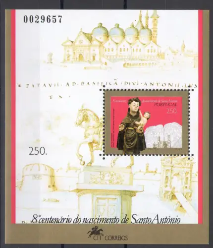 1995 Portugal, Foglietto Sant' Antonio da Padova, 8. Hundertjahrfeier der Geburt, Gemeinschaftsausgabe postfrisch **