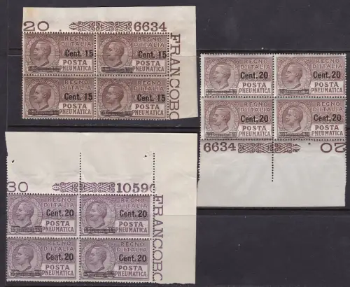 1924-25 Königreich Italien, Luftpost 4/6 MNH/** BLÖCKE MIT TISCHNUMMERN