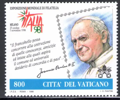 1998 Vatikan - Gemeinsame Ausgabe mit San Marino und Italien Tag der Briefmarke und des Sammelns - 1 Val MNH **