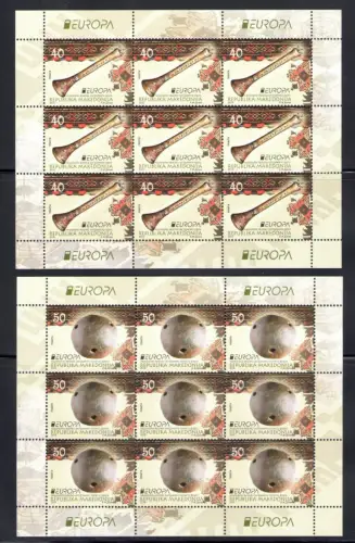 2014 EUROPA CEPT Mazedonien, 2 Miniblätter mit 10 Val Musikinstrumente postfrisch **