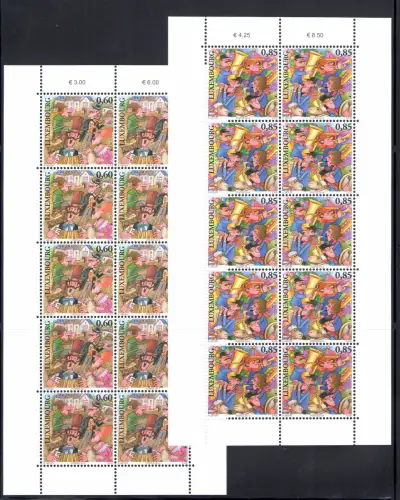 2014 EUROPA CEPT Luxemburg, 2 Kleinblätter mit 10 Val Musikinstrumente postfrisch **